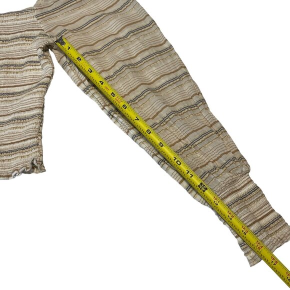 Striped Smocked Square Neck Crop Top With Long Balloon Sleeves In Neutral Stripe - Picture 12 of 13